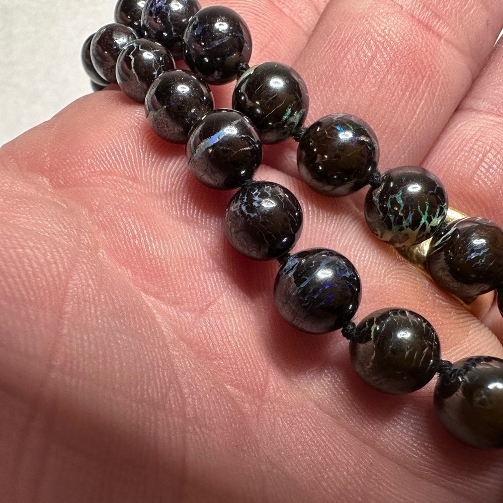 Authenticated 18” Black Opal Hand Beaded Necklace - Picture 4 of 13